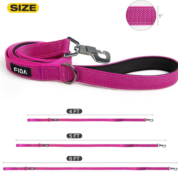 Fida Heavy Duty Dog Leash for Medium Large Dogs, 4 FT, Dual Padded Handles | Traffic Handle for Close Control, Advanced Easy Snap Hook, Reflective, Strong Nylon Webbing for Daily Walks & Training, Rose - Image 5
