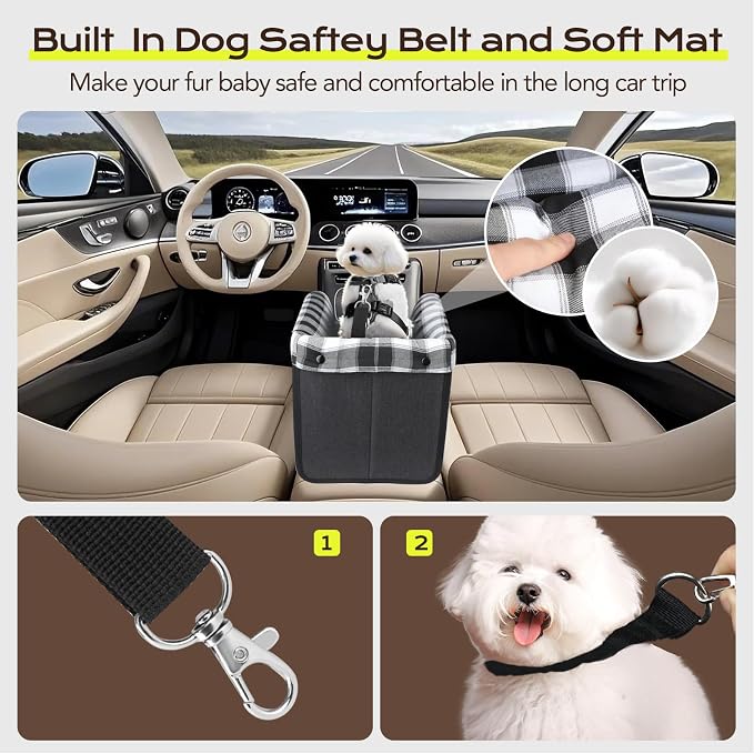 Center Console Dog Car Seat for Small Dogs Up to 11lbs, Anti-Collapse with Hard Support Board, Detachable Washable Cushion & Built-in Safety Belt | Chihuahua, Yorkie, Shih Tzu,Black - Image 4