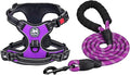 PoyPet Dog Harness and Leash Set, No Pull Vest with Front Clip and Handle | Escape Proof, Reflective, 3 Buckles, 2 D-rings, Adjustable, Soft Padded, 5 Feet Leash, for Walking Training, Purple, S by PoyPet