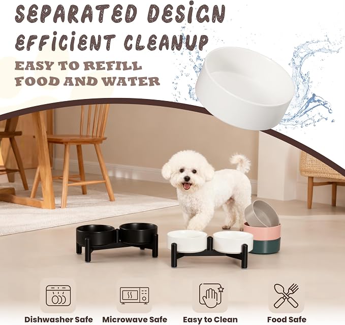Raised Ceramic Dog Bowl Set with Stand, 1.6 Cups Elevated Dog Food Stand | 5.1'' Double Dog Food and Water Bowl Set, Non-Slip Dog Feeding Dishes for Small Breeds and Cats, 10.8 OZ, Pink - Image 4