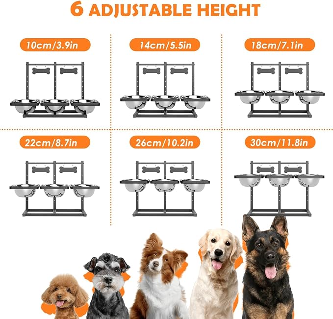 Elevated Dog Bowls for Large Dogs, 6 Height Adjustable Raised Stand with Mat, Two Signature Cards and Three 1700ML Bowls, for Large Breed and Multi-Pet Households - Image 4