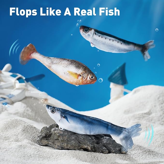 Petgravity Bite-Sized Realistic Flopping Fish Cat Toys, 3 Pack, Interactive Cat Toys for All Breeds, Tap-Activated 3 Flapping Mode, Sardine/Saury/Yellow Croaker, 7.1 Inches, with Catnip, Rechargeable - Image 8