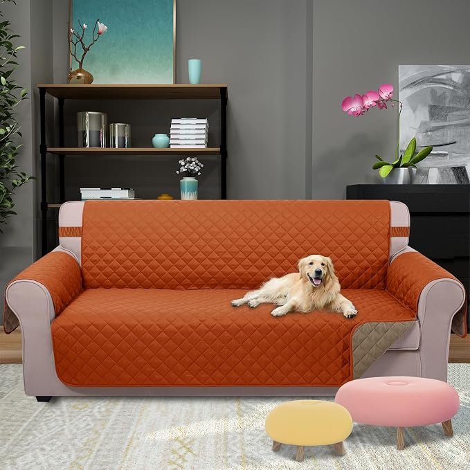 U-NICE HOME Reversible Sofa Cover Couch Cover for Dogs, Orange/Taupe | 68''Sofa Mat Washable, Pet Friendly, Elastic Straps, Water Repellent, Furniture Protector for 3 Cushion Couch - Image 2