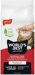World's Best Cat Litter, Multiple Cat, Unscented, Lasts 2X Longer, 8 lb Bag | Controls tough multi-cat odors and lasts 2x longer; natural corn litter, quick clumping, flushable, 99% dust free by WorldsBestCatLitter