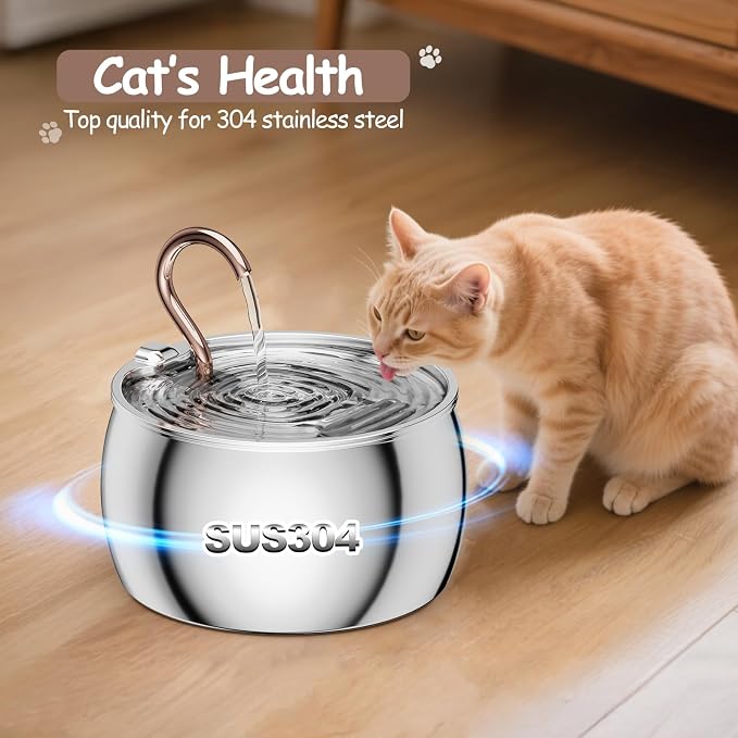 2.5L/84oz Gooseneck Cat Water Fountain Stainless Steel Ultra-Quiet | Kitty Spout Cat Fountain for Drinking, Pet Water Fountain for Cats Inside with 6 Replacement Filters & 6 Pre-Filter Sponges - Image 2