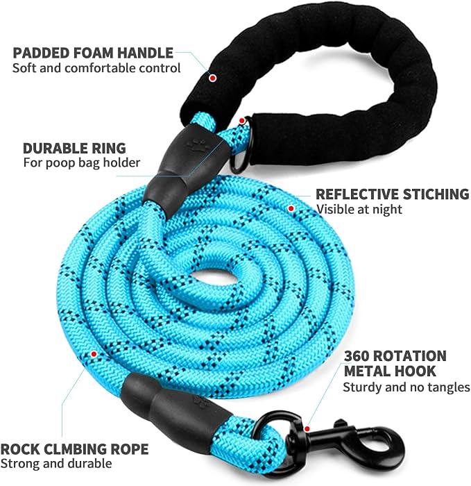 COOYOO Dog Leash 6 FT Heavy Duty - Comfortable Padded Handle - 1/2 inch Reflective Dog Leash for Medium Large Dogs with Poo Bag Dispenser - Image 4