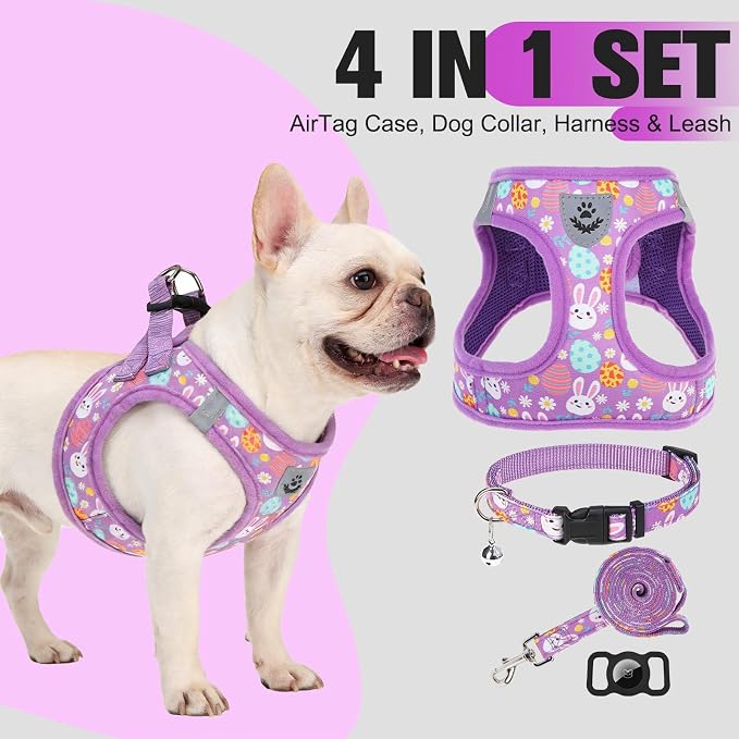 Easter Small Dog Harness - Dog Collar and Leash Set - Soft Mesh Padded Adjustable Step in Puppy Vest Harness No Pull, Reflective Escape Proof for Outdoor Walking, Bunny Egg S - Image 2