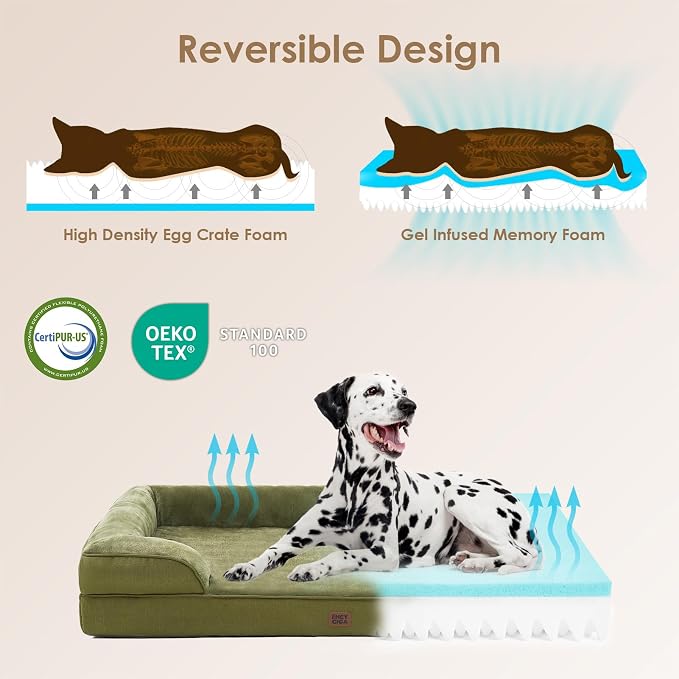 EHEYCIGA Orthopedic Dog Bed Medium Size Dog, Waterproof Washable Pet Beds | Non-Slip Bottom and Egg-Crate Memory Foam Dog Couch Bed with Washable Removable Cover, Olive Green - Image 4