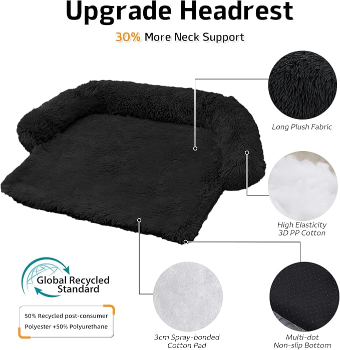 GGIB Calming Dog Bed Fluffy Plush Dog Mat for Furniture Protector with Removable Washable Cover for Large Medium Small Dogs and Cats (Small,Black) - Image 2