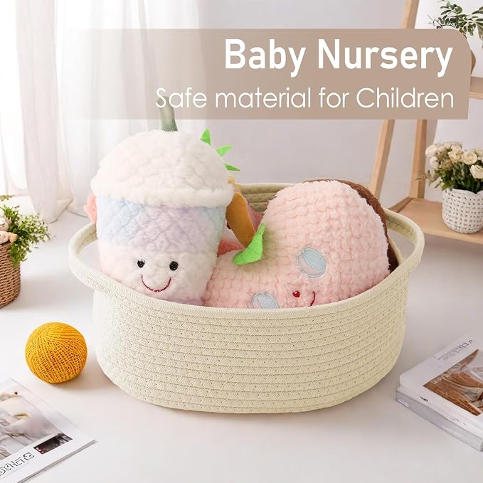 JMvicyroam Small Woven Basket, Empty Gift Basket, Beige/1 Pack | Small Gift Basket, Cotton Rope, 12 x 8 x 9 in, Handles, Includes Ribbon and Bag, Birthday Gift Basket - Image 5