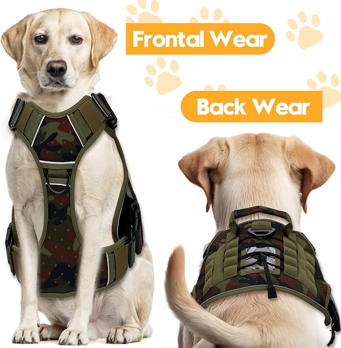 Heavy-Duty Tactical Dog Harness for Large Dogs, No Pull Adjustable Reflective Pet Vest with Molle System, K9 Military-Grade Control for Service Training, Outdoor & 10+ Breeds, Green Camo, XX-Large - Image 7