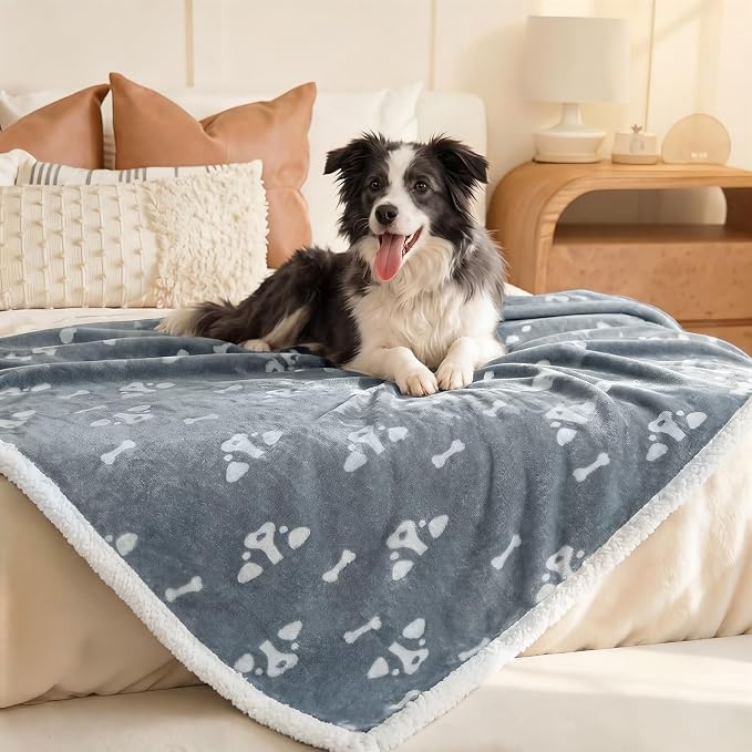 Luciphia Waterproof Dog Blanket Reversible Sherpa Fleece for Large Dogs Cat | Soft Print Pet Blanket Washable Pee Proof, Furniture Protector for Couch Sofa Bed Car, Cozy Throw(85" x 57", Grey) - Image 6