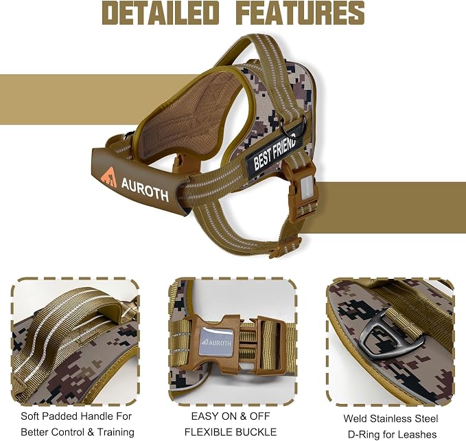 AUROTH Dog Harness and Leash Set Small Sized Dog, No Pull Escape Proof Vest | with Leash Clips, LED light clip, Breathable Mesh Padded No Choke, Easy Walking and Training, Desert Camo, Small - Image 7