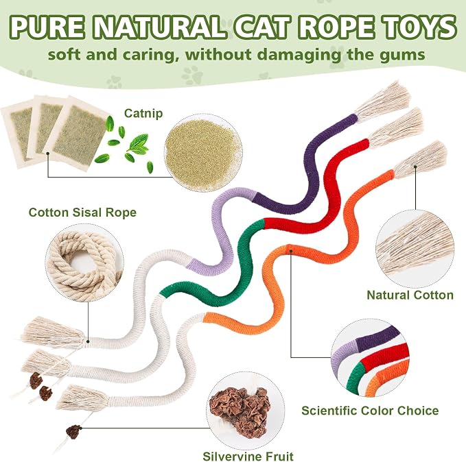 WOUSEDO 27 Pack Catnip Chew Toys for Cats, Cotton Sisal Rope Toys | Cat natural silvervine sticks, for cat teeth cleaning and dental care, Interactive toy for bored Indoor cats - Image 2