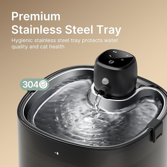 Cordless Cat Water Fountain, 78oz/2.3L, Battery Operated, Silver | Stainless Steel Tray, Rechargeable 4000mAh, Wireless, Motion Sensor, Ultra-Quiet Pump, Locking Lid, Automatic Fountain - Image 8