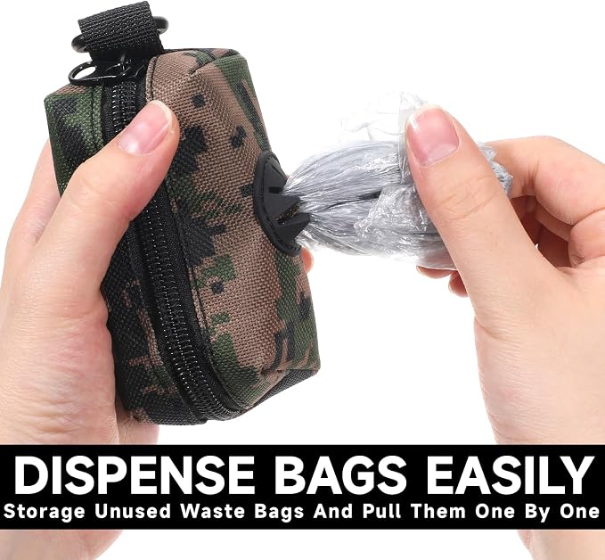 Poop Bag Holder for Leash, Large Opening Soft Fabric Doggy Waste Bag Dispenser with Zipper Camouflage Pattern Pouch for Easy Pull Out, Pet Poop Carrier with Clip for Retractable Leash Walking - Image 4