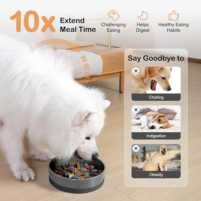 Sted Ceramic Slow Feeder Dog Bowls for Medium Large Breed | Slow Feeding Dog Bowl, Dogs Food Bowls for Fast Eaters, Puzzle Dogs Food Bowl with Silicone Base, Maze Grey - Image 3