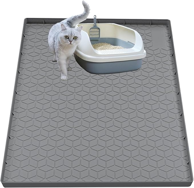 Cat Litter Mat for Litter Box, Silicone Large Cat Litter Trapping Mat - 31x22 in, Waterproof & Non-Slip, Durable & Easy Clean, Gray by Jacooxi