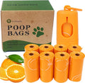 Citrus Scented Dog Poop Bags - 8 Rolls 120 counts Leak Proof | Extra Large 13x9 Inch Orange Dog poop bags rolls with Dispensers, Fragrance Bags for Dogs Walking and Cat Litter by Petrhythm