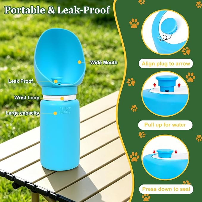 2 in 1 Foldable Dog Water Bottle, Leakproof Portable Pet Dispenser, Blue | Portable Water Dispenser for Cat, Rabbit, Puppy and Small Animals, for Pets Outdoor Walking, Hiking, Travel, BPA Free - Image 4