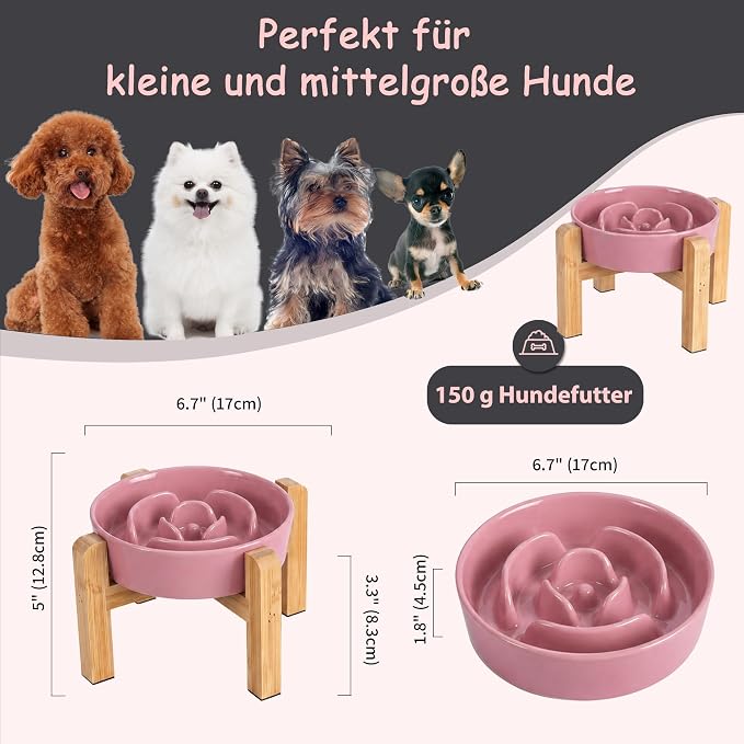 Elevated Slow Feeder Dog Bowl, 6.7" Ceramic Maze Dog Bowl with Stand | 1.5 Cups Slow Feeding Dog Dish for Fast Eaters, 5" Tall Anti-Slip Raised Slow Feeder for Small and Medium Breeds, Pink - Image 2