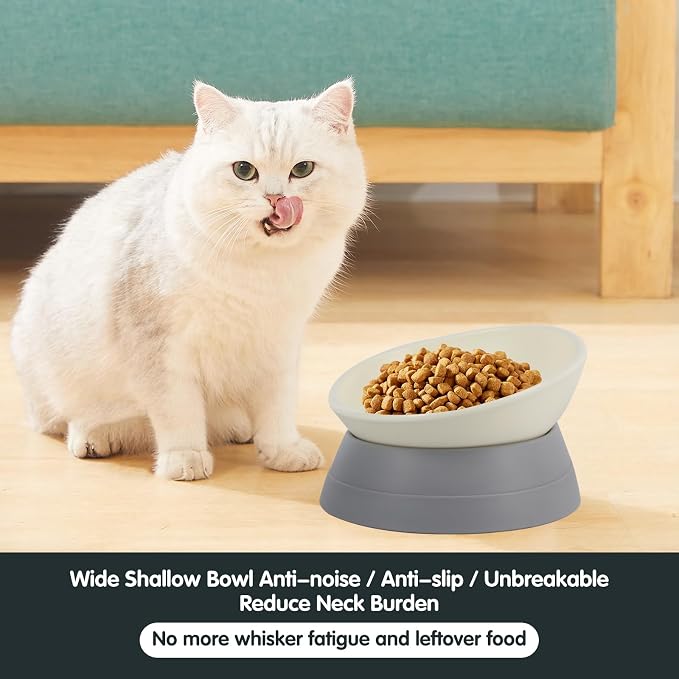 Bulldog Bowl Anti-Slip Dog Cat Dish Detachable Rubber Dog Bowl Pet Sterile Tilted Pet Feeder Slope Base (Grey, 3.5 Cup (Medium/Large Dog)) - Image 2