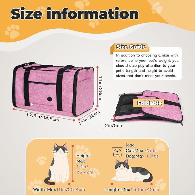 YUDODO 2 Packs 25 lbs Soft Sided Pet Carrier for Large Cat & Small Dog | Airline Approved, Lightproof Breathable Design, Side Pockets, Durable Mesh, Foldable and Portable, Pink+Grey Green - Image 2