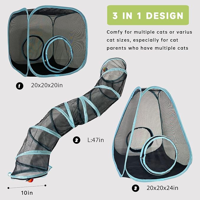 Outdoor Cat Enclosures, Cat Tunnels Catio Tents Cubes for Indoor Cats with Play Ball, Collapsible Outside Playpen Tunnel for Kitty, Rabbit, Puppy and Small Animals - Image 3