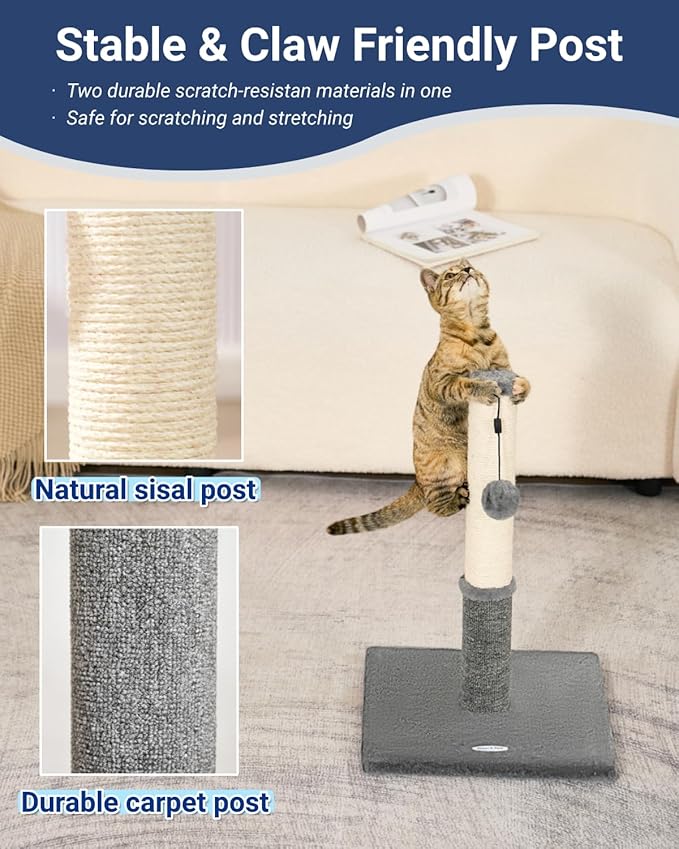 Cat Scratching Post, Cat Scratchers for Indoor Cats, with Toys | For Kitten & Medium Cats, Sisal & Carpet In One For Various Scratching Needs, Solid Structure, Extra Free Toy, Light Gray - Image 2