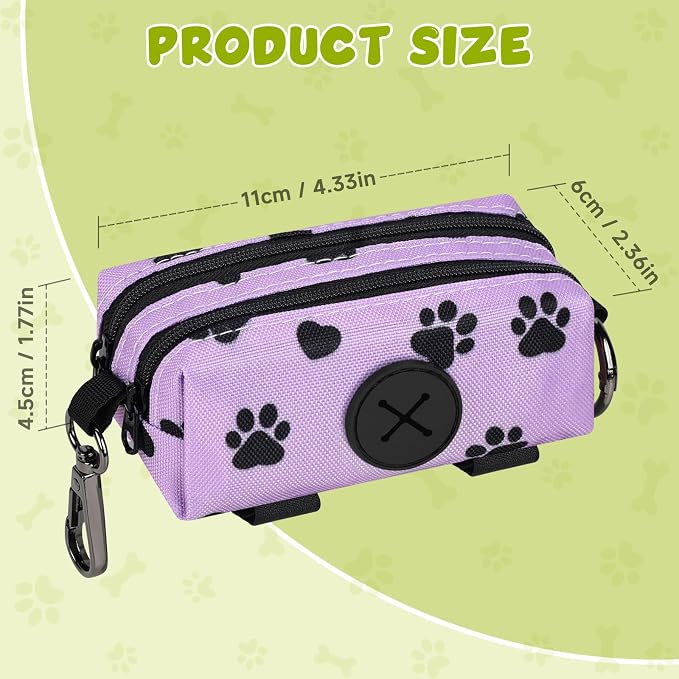 Dog Poop Bag Holder for Leashes 2 Zipper Pockets Black 1 Pack | Lightweight, Pet Waste Bag Dispenser, Treat Pouch, Clip-On, Paw Print - Image 5