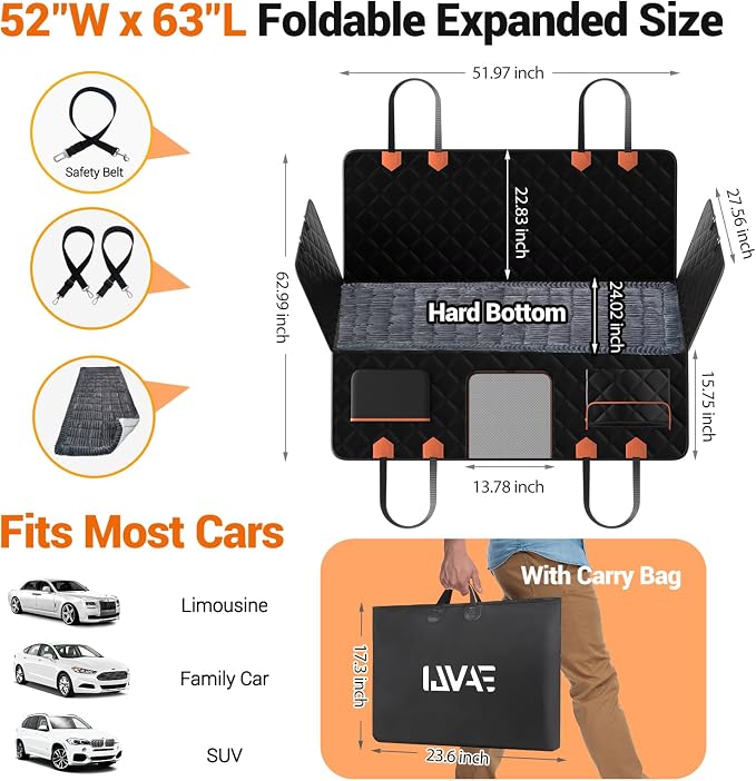 IJVAE Hard Bottom Car Seat Cover for Dog swith Removable Soft Blankets,Scratch-Proof and Anti-Slip Car Dog Hammock for Large Dogs Brown for Car, SUV - Image 6