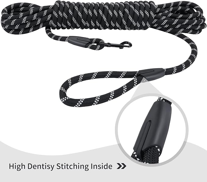 Long Dog Leash for Training 15Ft-Reflective Nylon Rope with Swivel Hook-Recall Agility Lead for Large Small Medium Dogs Outside Walking Hiking-Black Diam 1/2" - Image 5