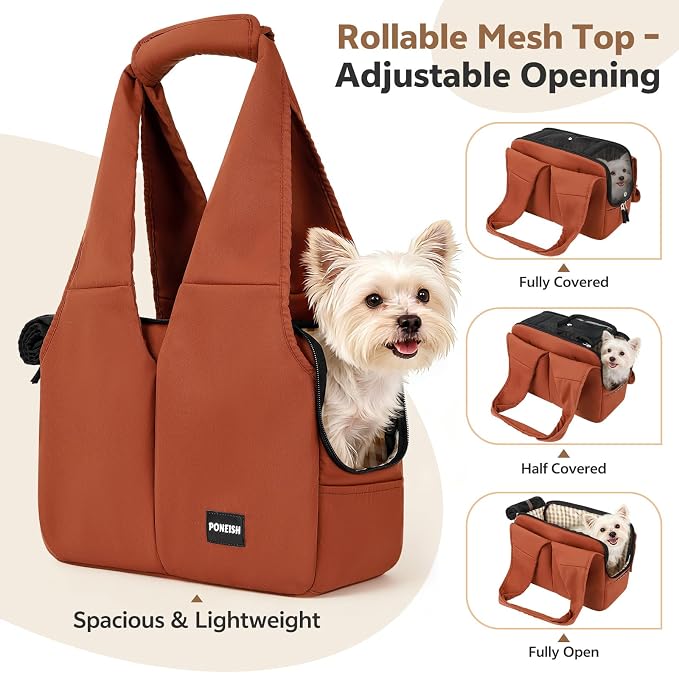 Dog Purse Carrier for Small Dogs and Cats, Soft-Sided Pet Tote Bag with 6 Large Pockets, Collapsible Travel Puppy Carrier, Fits Pets up to 16 lbs (Caramel, 17.5" L x 8" W x 12" H) - Image 4
