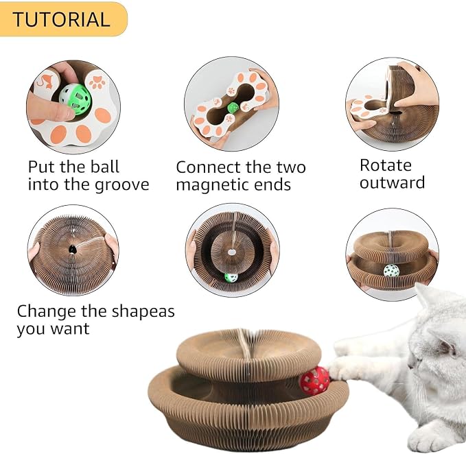 SREBAY Cat Toy Interactive, Accordion Kitty Wheel Exerciser | 2Pack, Magic Organ Scratcher Cardboard, Spiral Cat Tunnel, Ball Track Self Play Entertainment Toy - Image 5