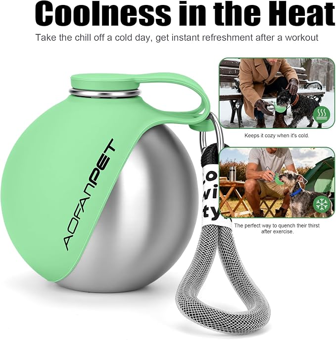 Portable Dog Water Bottle 10oz Stainless Steel Travel Dog Water Dispenser with Bowl No-Spill Puppy Water Bottle for Walking Hiking Small Dog Water Bottle (Mint Green) - Image 7