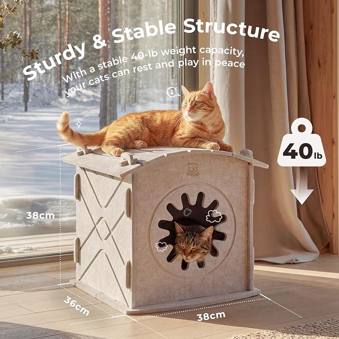 Cat Houses for Indoor Cats: Felt Cat House Cave Cathouse, Scratch-Resistant Warm Insulated Covered, Hideaway Tent for Anxiety Relief Gift - Image 5