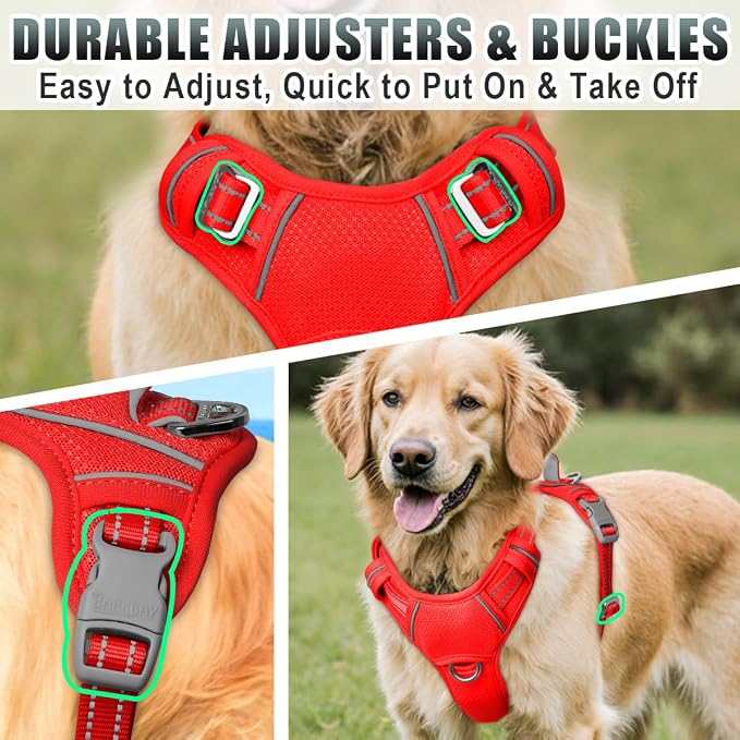 BARKBAY No Pull Dog Harness Large Reflective Dog Harness with Front Clip and Easy Control Handle for Walking Training Running with ID tag Pocket(Red,L) - Image 8
