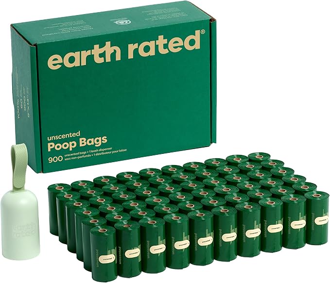 Earth Rated Dog Poop Bag Holder, 1 Dispenser and 900 Bags, Unscented | Durable and Guaranteed Leakproof Poop Bags by EarthRated