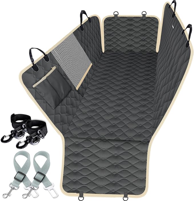 Lassie Dog Car Seat Covers for Back Seat with 2 Seat Belts, Universal Fit | Triple-Layer Waterproof Armor,Premium Visual Mesh Window,Non-Toxic Anti Slide Silicone Base,Rugged Protection,Easy Removal by Lassie