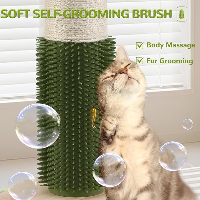 45'' Extra Tall Cat Scratching Post for Large,Heavy Duty Scratcher Tree | 3.5'' Natural Sisal,Wood Base,Climbing Pole Full Body Stretching,Artificial Flower,Stable Tower,Interactive Toy,Self Groomer - Image 5