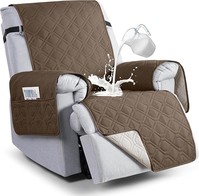 VANSOFY 100% Waterproof Recliner Chair Covers Washable, Brown, 25" | Non-Slip, Slipcover with Pocket, Furniture Protector, Elastic Straps, Chair Cover for Pets, Dogs by VANSOFYFURNITURECOVERS