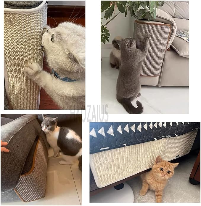 HAOZAIKEJI Cat Scratcher Mat Sofa Protector Natural Sisal Cat Scratching Mat Cat Scratch Couch Cover Heavy Duty Couch Guard Scratch Pad for Grinding Claws Protecting Furniture (Thicken Gray Long) - Image 4