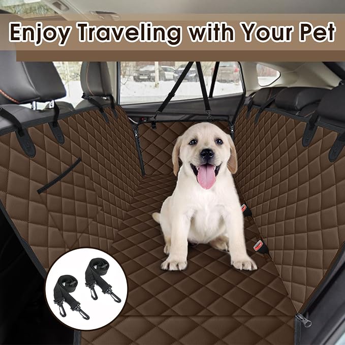 Waterproof Dog Car Seat Cover for Back Seat, Pet Hammock- L, Coffee/Black | Durable waterproof hammock with nonslip design & storage pockets. Protects seats from scratches, fits cars, SUVs & trucks. - Image 7