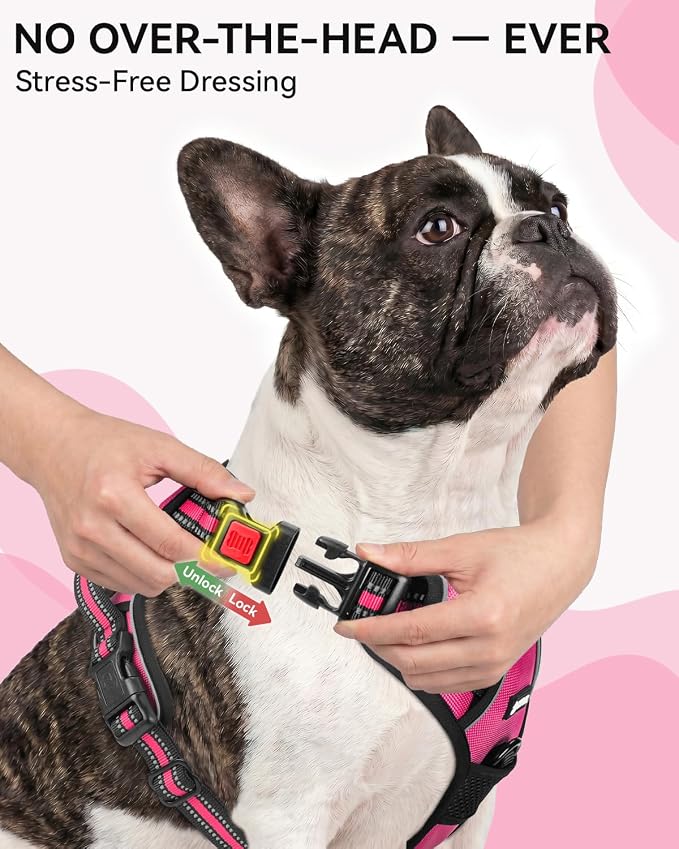 Joytale No Pull Dog Harness & Seat Belt, Easy On 3-Buckle, S, Hot Pink | Front Clip Reduces Pulling, Escape-Resistant Design, Adjustable Fit, Soft Padding for Comfort, Secure Tether for Safer Travel - Image 2