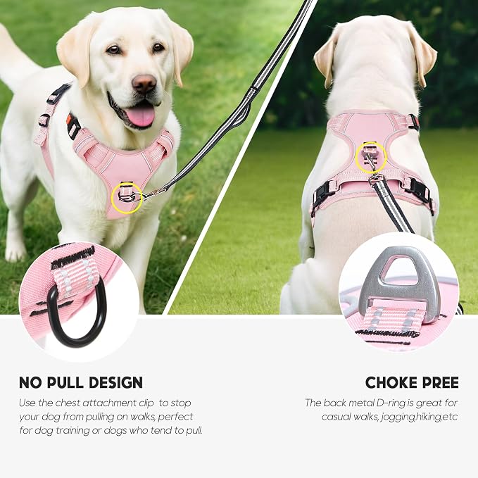 Timos Dog Harness, Front Clip No Pull Medium Sized with Handle, Pink, M | No Choke, Adjustable Reflective Soft Padded, Quick Release 3 Buckles, Easy On & Off, Front & Back 2 Clips for Outdoor Walking - Image 5