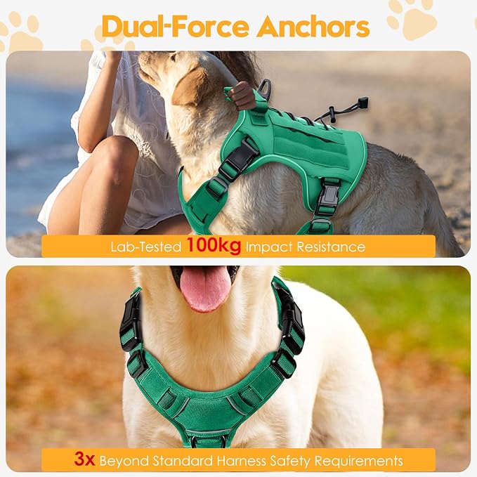 Heavy-Duty Tactical Dog Harness for Large Dogs, No Pull Adjustable Reflective Pet Vest with Molle System, K9 Military-Grade Control for Service Training, Outdoor & 10+ Breeds, Turquoise, XX-Large - Image 4