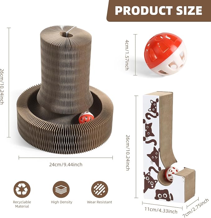 Wortade Reversible Magic Organ Cat Scratching Post, Foldable & Reversible Cat Scratcher for Indoor Cats, Cardboard Cat Scratcher, Interactive Kitten Toys Cat Enrichment for Indoor Cats - Image 4