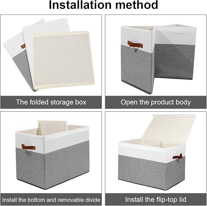 Large Toy Storage Box with Lid, Toy Chest Bin Boxes Basket with Dividers | Sturdy Toy Organizer Bin for Kids, Boys, Girls, Nursery, Living Room, Bedroom, Playroom 25"x13" x16" (Grey and White) - Image 6