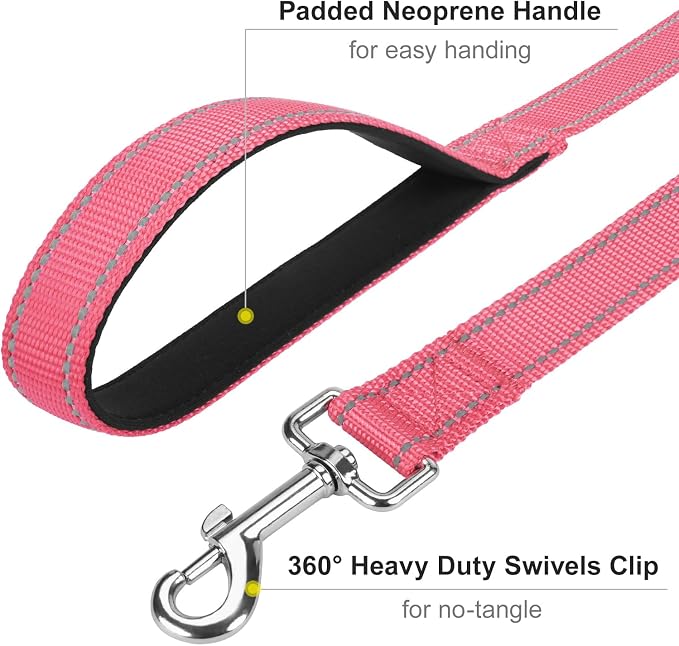 6FT Reflective Dog Leash, Padded Handle for Medium Large Dogs | Comfortable Nylon, Soft Handle Cushioning, Reflective Safety at Night, Walking Leash for Park & Hiking (1in, Neon Pink) - Image 5