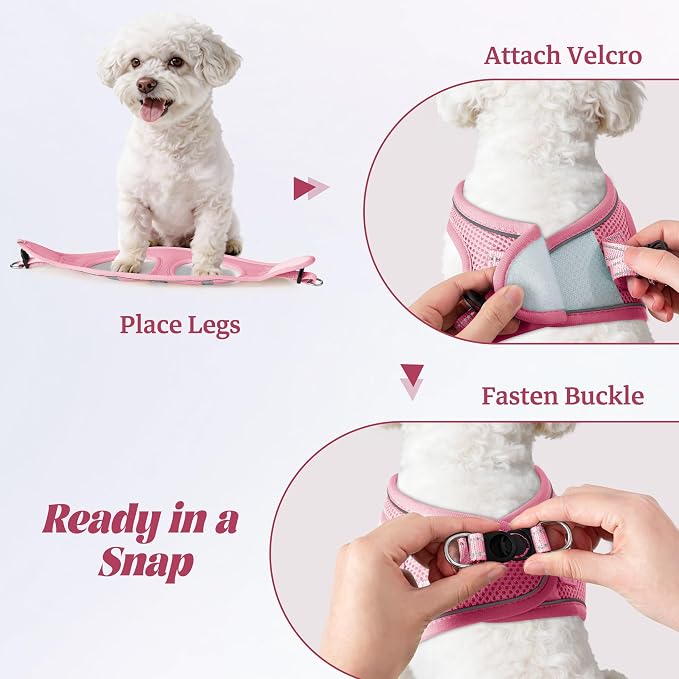 YIMEIS Dog Harness and Leash Set, No Pull Soft Mesh Pet Harness, Reflective Adjustable Puppy Vest for Small Medium Large Dogs, Cats (Pink, Small (Pack of 1) - Image 4